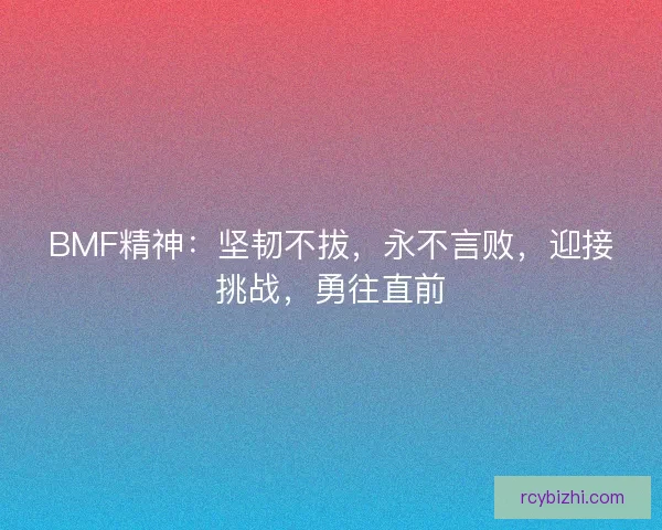 BMF精神：坚韧不拔，永不言败，迎接挑战，勇往直前